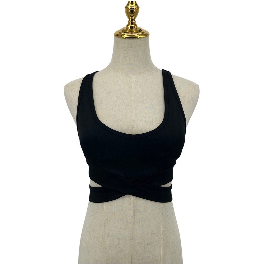 L'urv Black Wrap Front Sports Bra Adjustable Cross Back Yoga Crop Top XS